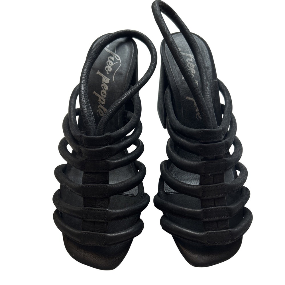 Free People Heels Size 36 US 6 "Colette" Cinched Leather Block Sandals Black - Picture 2 of 11